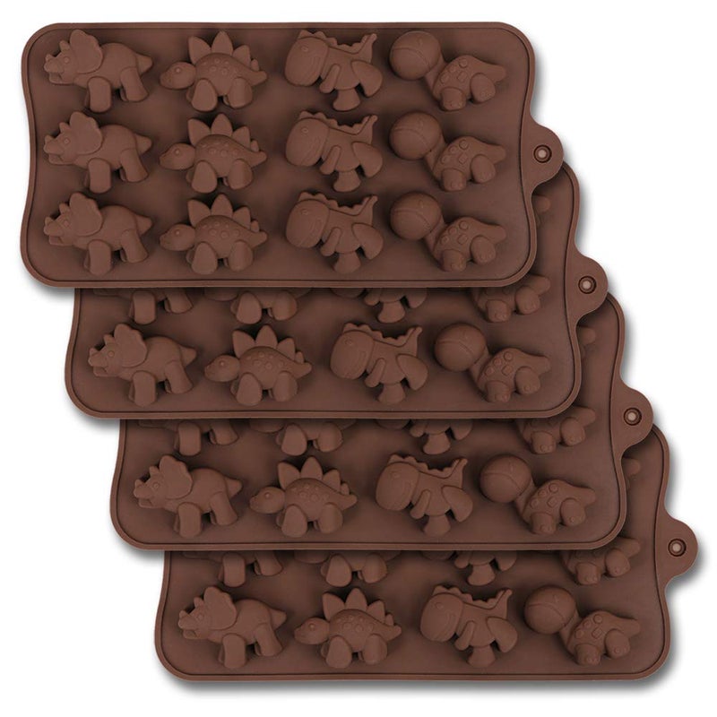 homEdge 12-Cavity Dinosaur Chocolate Mold, Set of 4PCS Non Stick Silicone Dinosaur Mold for Candy Chocolate Jelly, Ice Cube - Image 1